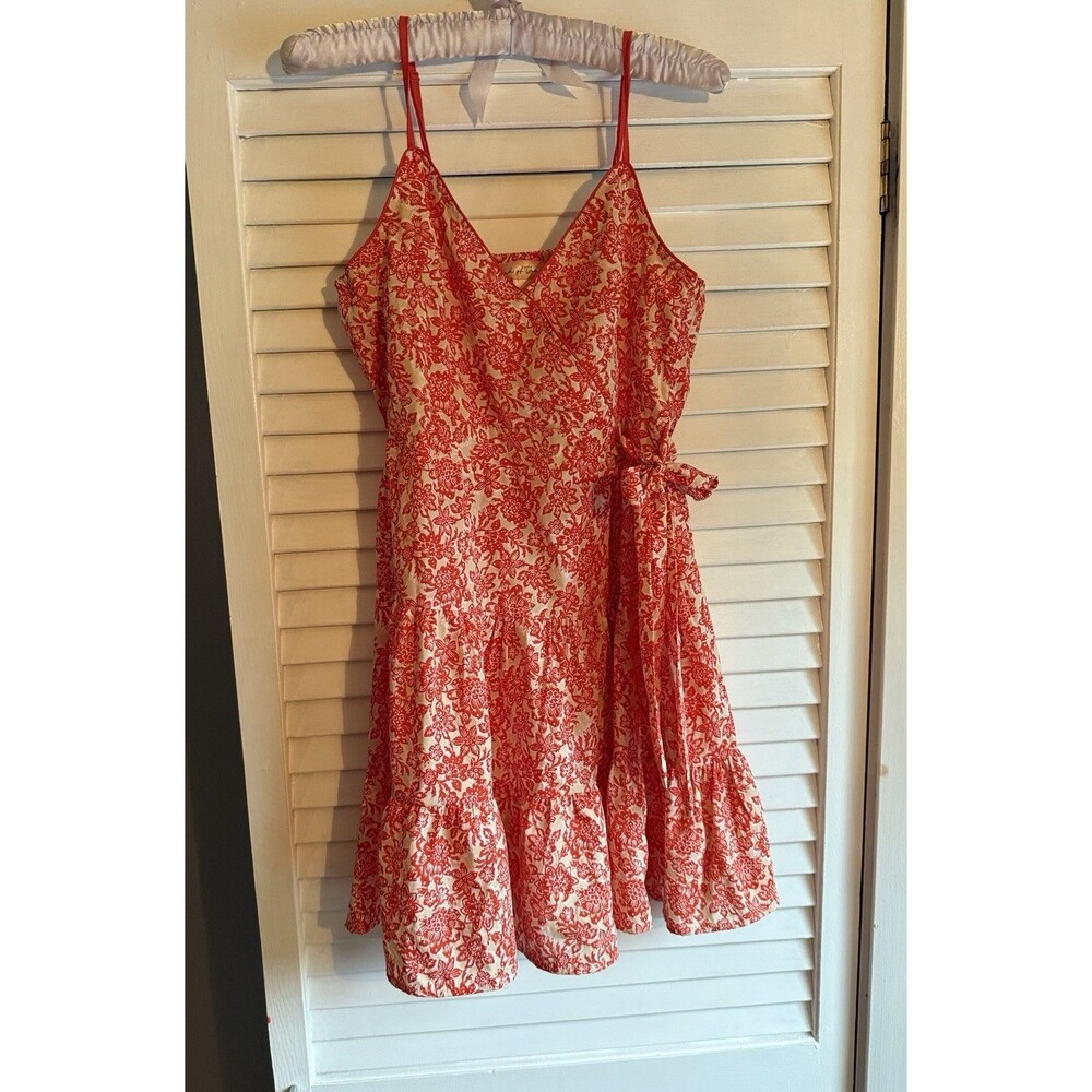 Band of The Free Orange & Cream Floral Mini Dress Size M Sleeveless Cottagecore